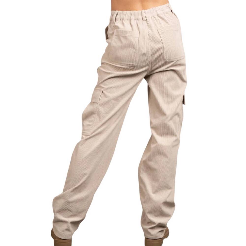 NEW VERY J women's carpenter corduroy cargo pants in beige - Picture 2 of 2